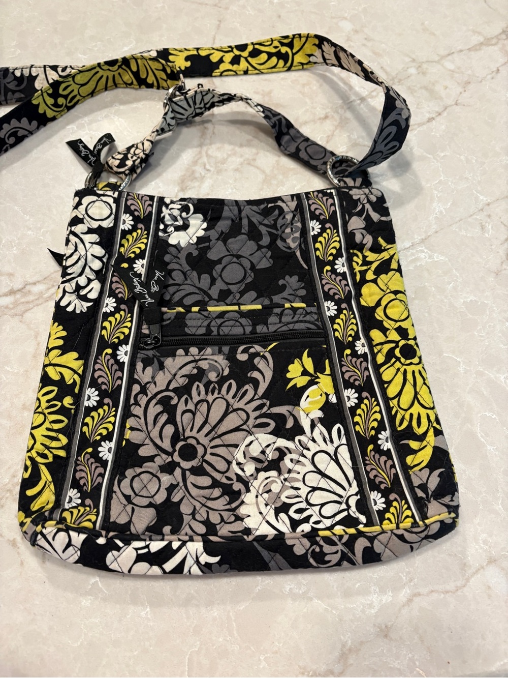 Vera Bradley Black, Yellow & Gray Floral Quilted Crossbody Bag
